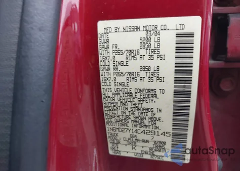 2004 Nissan Frontier Sc-V6 from USA, damaged, VIN 1N6MD27Y14C429145